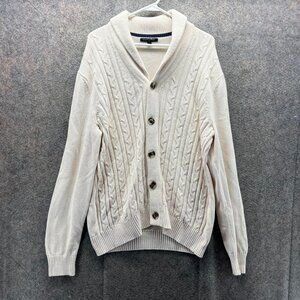 Banana Republic Sweater Mens Large Beige Cable Knit Shawl Collar Cardigan